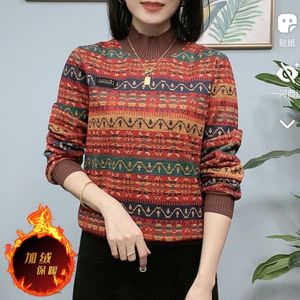 Koszulki damskiej bluzki jesienne i zimowe bluzka nadruk, aby utrzymać ciepły szczupły guzik Koreański elegancki 6xlwomen