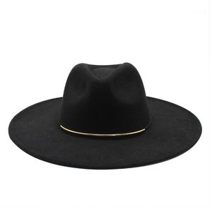 Breda brimhattar 2023 Autumn Winter Big Edge Wool Fedora hatt kvinnor faux ull damer fedoras jazz bälte mössor bowler filt