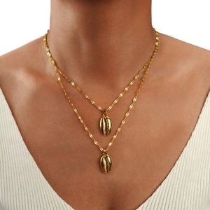 Collane con ciondolo Personalità Trendy Collana a catena con clavicola multistrato Conchiglia in metallo dorato Semplice lungo boemo per gioielli da donna