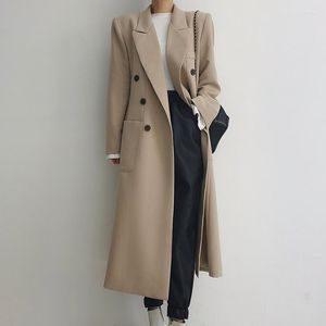 Damen-Trenchcoats ZCSMLL Korean Chic Herbst Und Winter Temperament High Sense Revers Zweireiher Design Knielangen Anzug Mantel Frauen