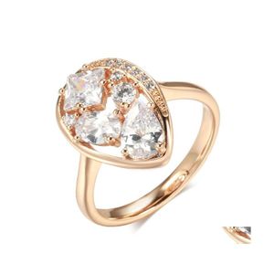 Cluster Rings Kinel Rose Gold Zircon Inlay Square Drop Round Zircons Engagement 585 European Wedding Fashion Fine Jewelry Delivery Ri DHSC5
