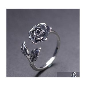 Anillos de racimo Bocai Real Pure S925 Sier Jewelry Arte retro Rosas pequeñas Moda abierta Mujer Anillo Drop Delivery Dhinq