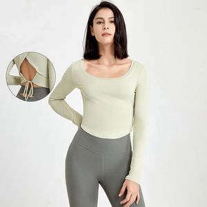 Aktiva skjortor Autumn Yoga Shirt Women's Sexy Back Bandage Slim Long Sleeve Top Outdoor Running Fast Torking Sports Fitness Clothing