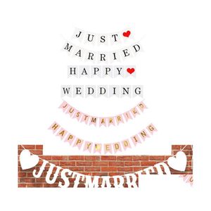 バナーフラグはちょうど結婚したお誕生日おめでとうバンティングレターハンギングガーランドパステルストリングベビーシャワーパーティーウェディング装飾YQ02148ドロップDHXET
