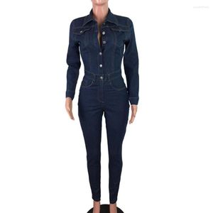 Hosen Mode Bodycon Langarm Baumwolle Jeans Overall Denim Overall Frauen 2023 Plus Größe 3XL Eleganz Frau Romper Overalls