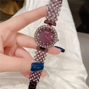 Armbanduhren Cacaxi Lila Damen Quarzuhren Kristall Eisenlegierung Uhr Langlebige Armbanduhr Strass Uhr A212Armbanduhren