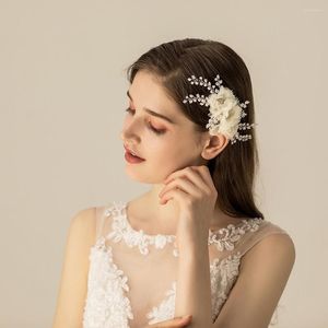 Headpieces O565 Crystal Decorative Wedding Hair Comb Accessories Side Brudhuvudstycke med chiffongblommor