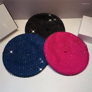 BERETS 202312-SHI Drop Self Design Winter Dot Rhinestone Mesh Lady Beret Hat Women Leisure Painter