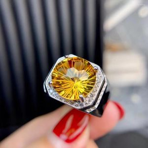 Küme halkaları unisex erkekler için doğal sitrin parti doğum günü hediyeleri büyük gerçek değerli taşlar 12mm 925 sterling gümüş