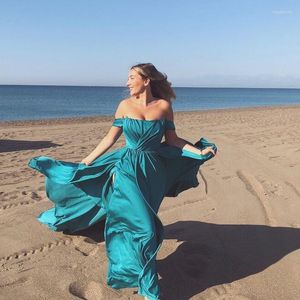 Party Dresses Funyue Elegant Turquoise Prom Dress 2023 Sexy High Split A-Line Satin Long Evening Gowns Off The Shoulder Vestidos De Gala