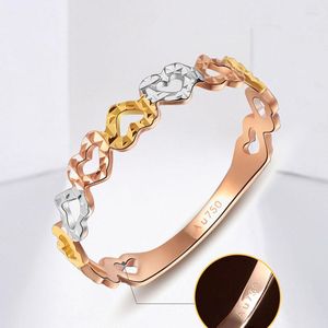 Cluster Rings 1PCS Au750 Real 18K Multi-tone Gold Ring Women Luck Many Heart Pattern Band US6-7