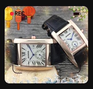 Popularne prostokątne zegarki z cyframi rzymskimi prawdziwej skóry mężczyźni kobiety miłośnicy baterii kwarcowej Super zegarek pary klasyczne zegarki na rękę z serii Tank prezenty reloj de lujo