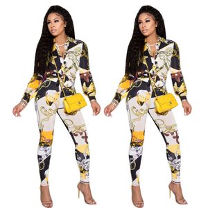 K7021 Fashion Women Passar Starfish Casual Print Shirt Pants Slim Two-Piece kostym Daily Wear