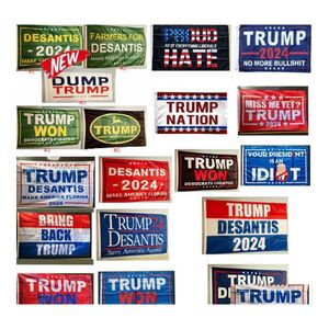 Bandeiras de banner Donald Trump 3x5 ft 2024 Make America Florida DeSantis Flag Presidente dos EUA ganhou 90x150cm Drop Delivery Home Garden Festiv Dhrhs