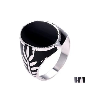 Cluster Rings Bocai Real Solid S925 Sier Man Ring Simple Black Epoxy Polished Personalized Middle Eastern Leaf Pattern Jewelry Drop D Dhyr2
