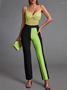 Kvinnors spårningsdräkter Två stycken set bodysuit and byxor 2023 Women's Green 2 Pece Elegant Sexy Lace Evening Club Party Summer Outfiits