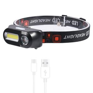 Headlamps Coba Led Portable Headlamp Cob Strobe Headlight 6 Modes 2 Switch Usb Rechargeable 18650 Battery Hiking Running