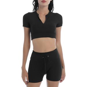 Женские спортивные костюмы Sport Suits Skinny Fitness Yoga Sets Front Zipper укороченная футболка для футболки Set 2pcs Летний тренажерный зал.