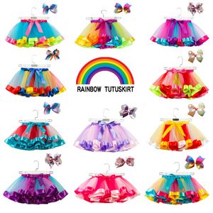 Wholesale baby girls tutu dress candy rainbow color babies skirts with headband sets kids holidays dance dresses CPA4233