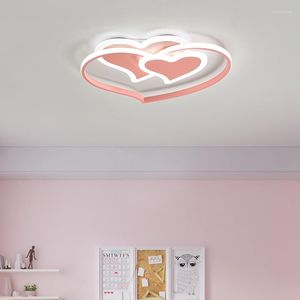 Avizeler Modern LED Tavan Avizesi Pembe Kalp Şekleli Uzaktan Kontrol Paneli Işık Çalışma Yatak Odası Ev Dekorasyon Lambası Yüzey Montajı