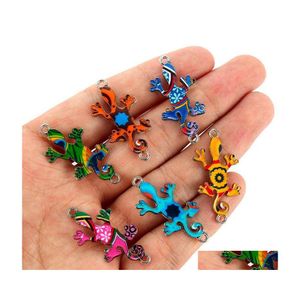 Charms Lots 10/20 Stück gemischte Farben Gecko-Anschlüsse Anhänger DIY Halskette Perlen Schmuckherstellung Weihnachten Beadcharms Drop Lieferung Findi Otkv3