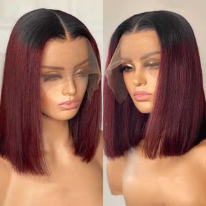 Nxy Lace Wigs 13x4 قصيرة بوب الجبهة البشرية البشرية البرازيلية مباشرة 99J ريمي 150 ٪ الكثافة للنساء السود 230106