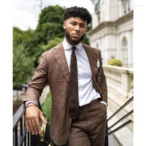 Ternos masculinos para homens de chocolate Blazer conjuntos de linho 2 peças Casaco de verão com calças roupas casuais clássicas para mascera de tamanho Homme