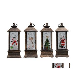 Juldekorationer Christma Telefonb￥s Lantern Decoration Santa Xmas Tree Handhold LED Lighted Home Party Snow Globe Lantern DHLPL