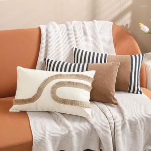 Pillow Home Decor Cover 45x45cm/30x50cm Faux Leather Patchwork Stripe Brown For Living Room Bedroom Sofa Couch