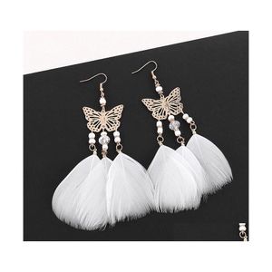 Dangle Chandelier Bohemian Fashion Jewelry Womens Feather Tassels Earrings Butterfly Beaded Female Ornaments Drop Delivery Dh1Q5