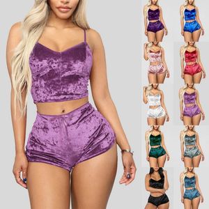 Women's Sleepwear Ladies Pajama Set Cute Print Pattern Silk V Neck Sexy Pijama Satin Night Home Suits Wear Sleeveless Top And ShortsWomen's