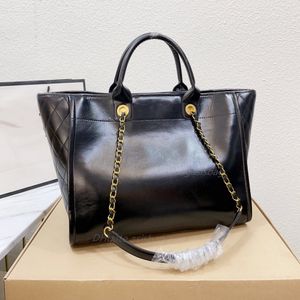 Luxus -Designer -Einkaufstaschen echte Leder schwarze Handtaschen große Schultertaschen mit Kettenriemen Crossbody -Einkaufstaschen Designer für Frauen Kanal Totes Handtasche Handtasche