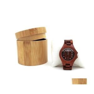 Scatole portaoggetti Contenitori Scatola di bambù naturale Orologio da polso Gioielli Porta uomo in legno Collezione Vetrina Drop Delivery Home Garden House Dhxpc