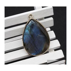 Charms Natural Stone Water Drop Shape Pendants Labradorite Gemstone Jewelry Diy Making Earrings Necklace Flash Accessoriescharms Del Otmr5