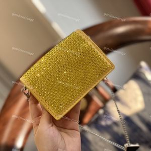 Mini portafoglio a catena Portamonete da donna di moda Pochette quadrata con diamanti Portafoglio Borsa a tracolla con tracolla Design con fibbia 2 colori 222E