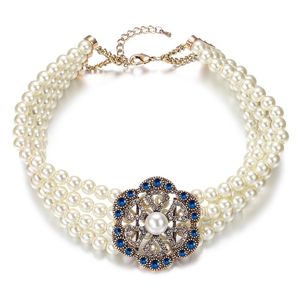 Ketten Luxus Ethnische Braut Hochzeit Choker Halskette Antik Gold Farbe Mehrschichtige Perle Große Kristall Blume Marokko SchmuckKetten