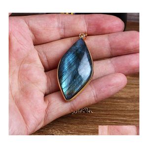 Pendant Necklaces Classic Natural Labradorite Moonstone Stone Pendants Sunlight Shaped Energy Women Men Healing Jewelry Drop Delivery Dheab