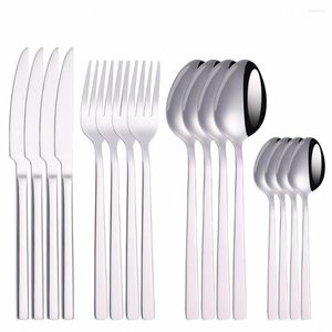 Dinnerware Sets Silver 16Pcs Cutlery Set Stainless Steel Fork Spoon Knife Full Kitchen Creative Combination Flatware Drop