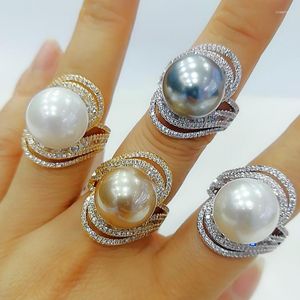 Bröllopsringar Godki 2023 Trendiga Twist Pearl -uttalande för kvinnor Cubic Zircon Finger Beads Charm Ring Bohemian Beach Jewelry