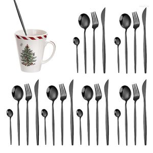 Dinnerware Sets Stainless Steel Tableware Portable Lunch Silverware Set For 6 Reusable Utensils With Christmas Gift Box Dishwasher Safe