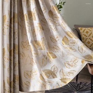 Curtain Blackout Chenille Curtains For Living Room Modern Simple Golden Leaf Design Thermal Insulated Fabric Bay Window Drapes JS241C