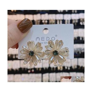 Stud Fashion Jewelry Light Luxury Crystal Daisy Flower Earrings S925 Sier Post Niche Design Drop Delivery DHRDB