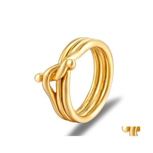 Cluster Rings High Quality Three Circles Knot Shape For Women Stainless Steel Gold Color Ring Fashion Jewelry Wholesale Friend Gifts Dhrtf