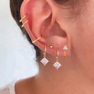 Hoop Earrings Fashion Multicolor Zircon Huggie Square Small For Women Tiny Stainless Steel Geometry Pendant Piercing Jewelry