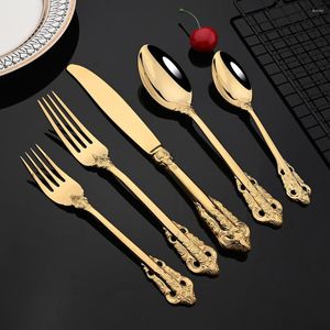Dinnerware Sets Luxury Gold Plated Wedding Retro Cutlery Set 18/10 Stainless Steel Tableware Party Silverware Knife Fork Spoon