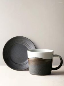 Tassen Untertassen Handgefertigte einfache japanische Kaffeetasse mit Untertasse Keramik-Teetassen-Set 185 ml 200 ml Trinkgeschirr