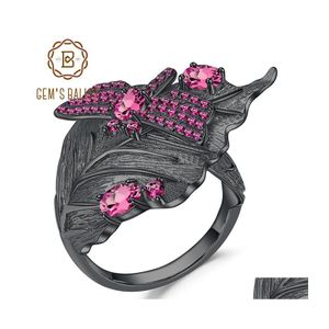 Cluster Rings Gems Ballet 0.88Ct Natural Rhodolite Garnet Ring Fine Jewelry 925 Sterling Sier Handmade Leaf For Women Bijoux Drop Del Dhybs