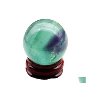 Artes e artesanato colorido natural Fluorite Crystal Ball Ornament Chakra Healing Reiki Quartz Decora￧￣o da fam￭lia Droga Drop Home Garden Oty8a