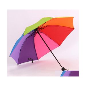 Paraplyer Portable Rainbow Foldble Paraply Women Men Nonmatic Creative Folding Adts Children Hanging Sunny and Rainy Advertising G DHCQO