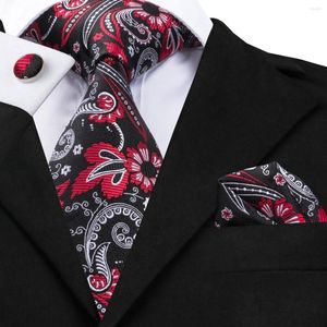 Bow Ties Sn-1684 Hi-tie czarny kwiatowy krawat chusteczka mankiety zestaw mody Autumn Design Gravatas for Mens Business Wedding Party